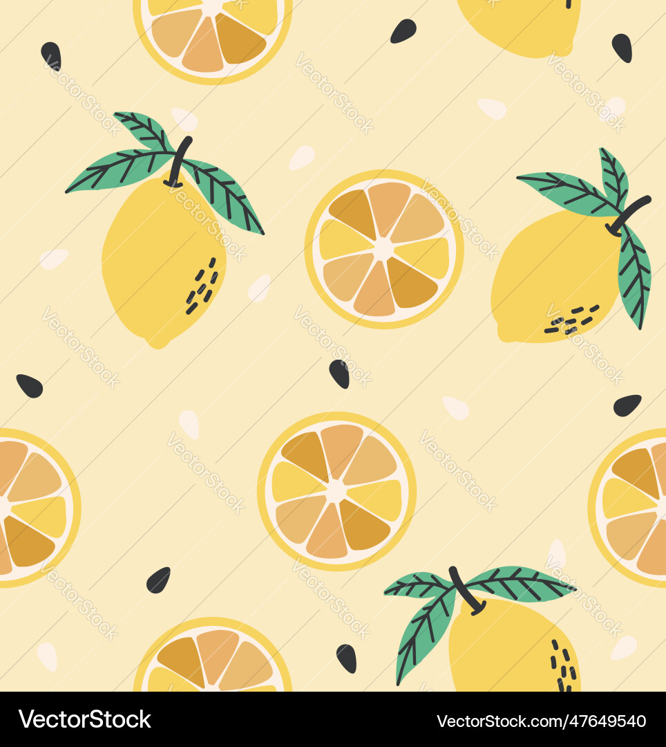 Lemon and slice seamless pattern Royalty Free Vector Image