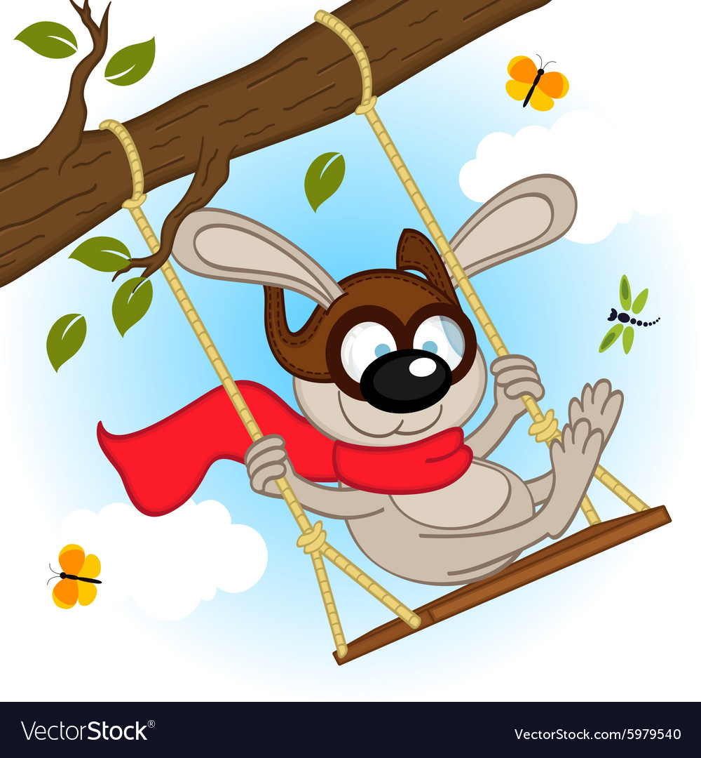 Rabbit on swing tree branch