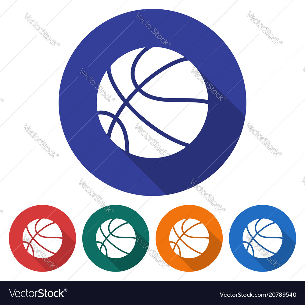 Round icon of basketball flat style with long