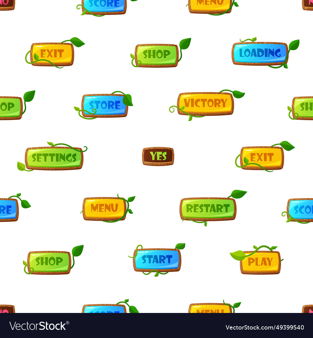 Seamless pattern featuring vibrant game menu vector image Seamless pattern featuring vibrant game menu