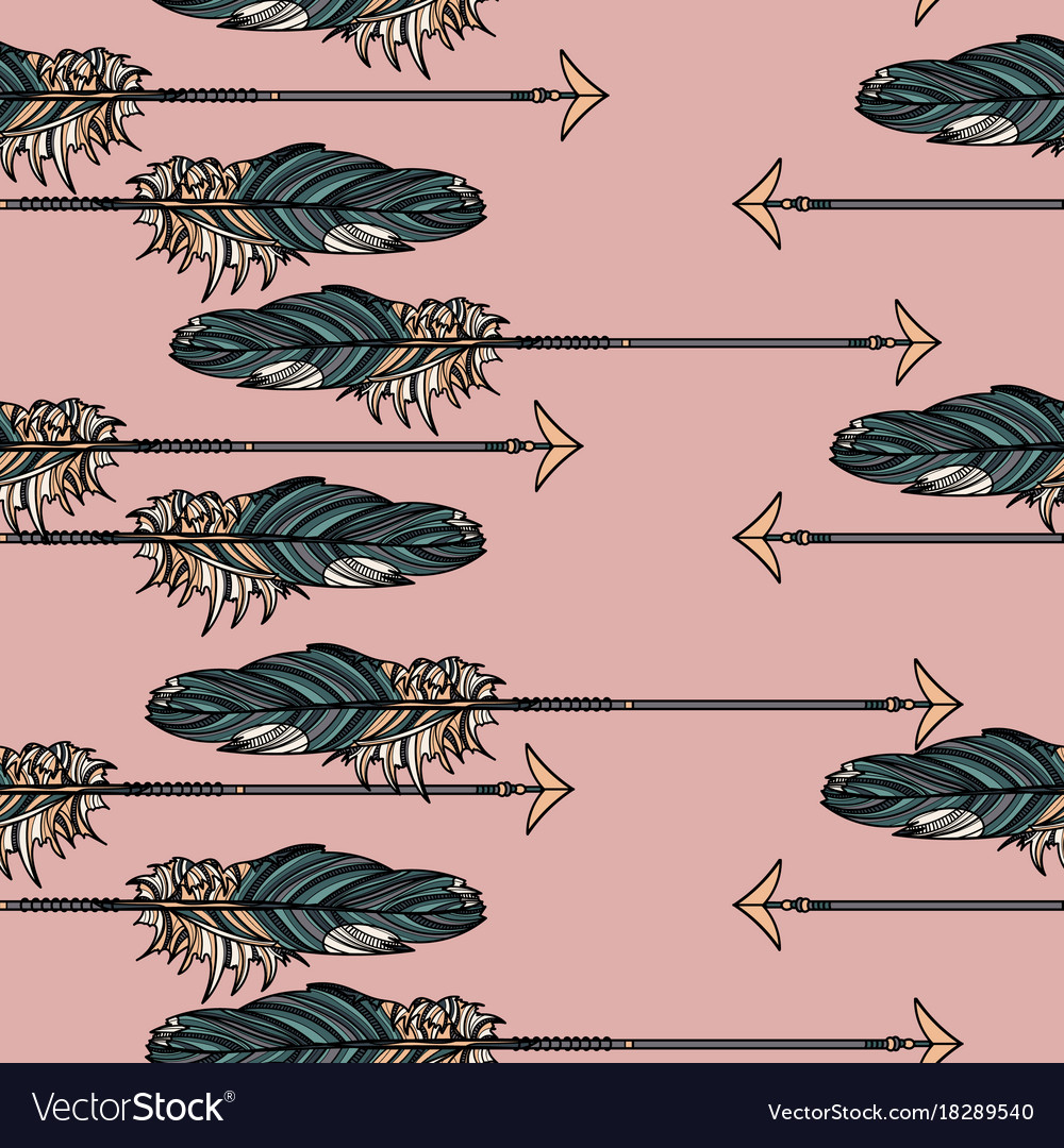 Seamless pattern with athnic arrow feathers