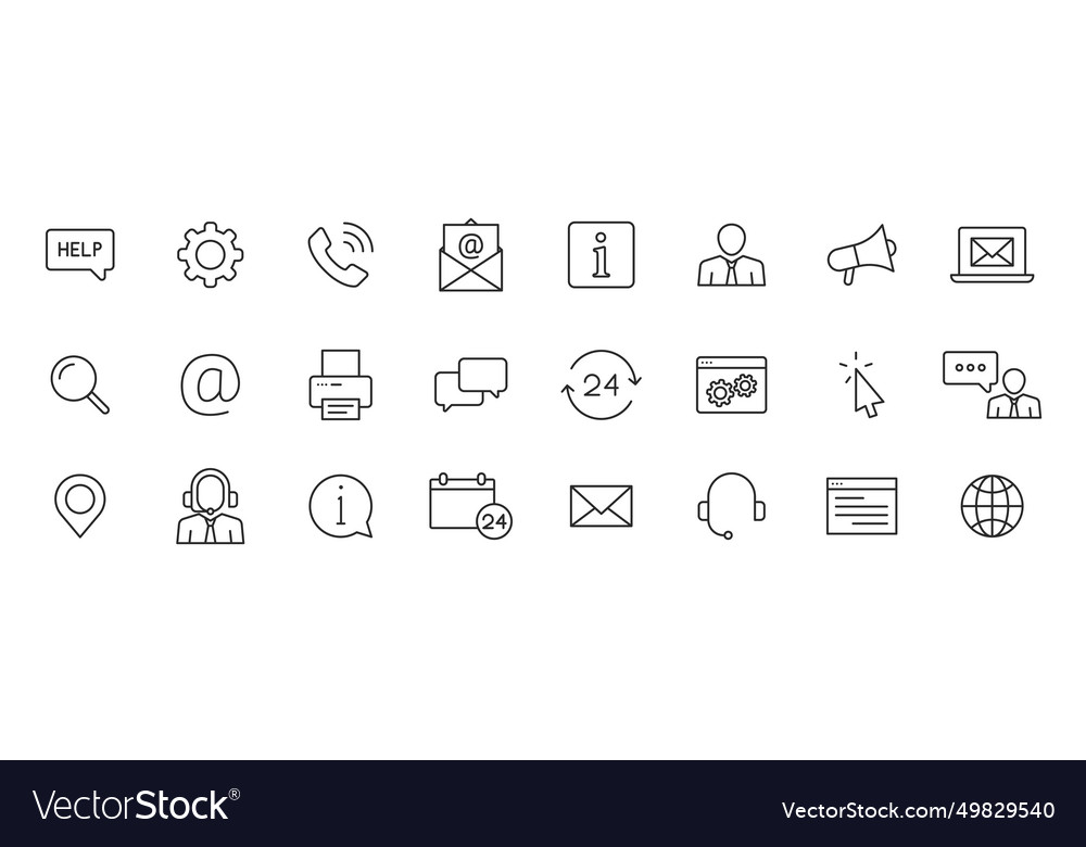 Set of 24 support and help web icons in line vector image Set of 24 support and help web icons in line