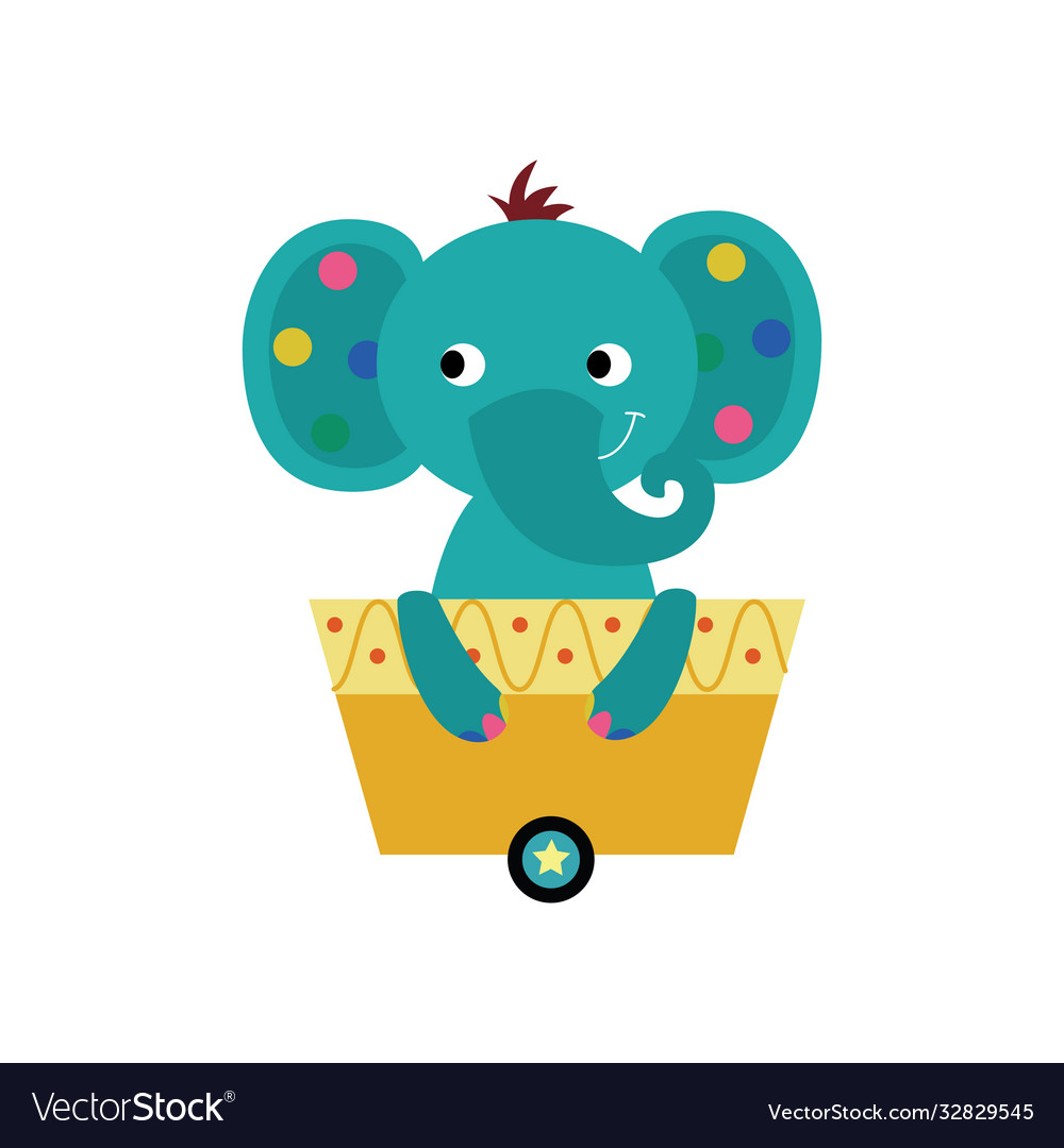 Blue cartoon elephant sitting in yellow train Vector Image Blue cartoon elephant sitting in yellow train Vector Image
