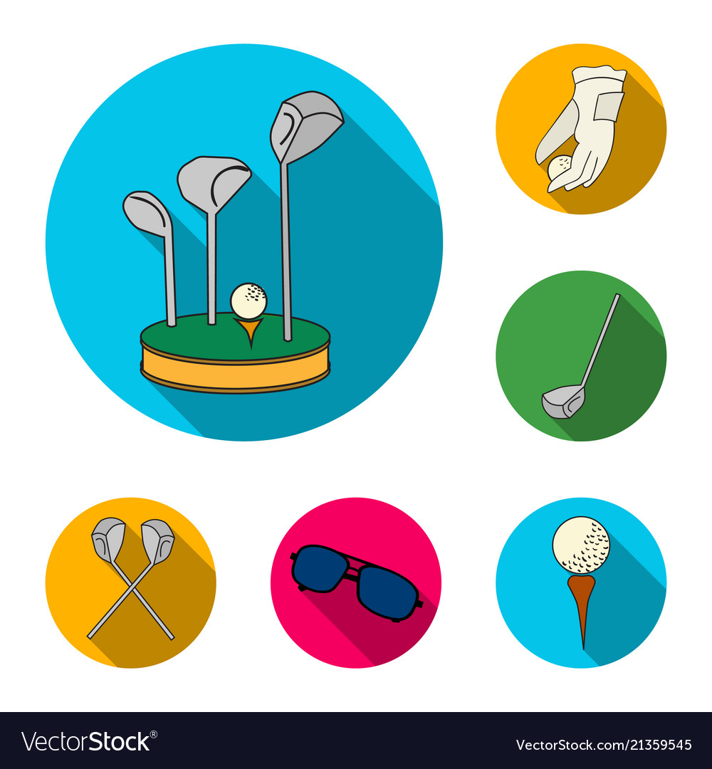 Golf and attributes flat icons in set collection