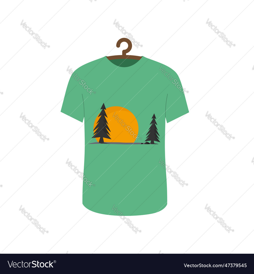 Green t-shirt with a stunning sunset nature vector image Green t-shirt with a stunning sunset nature