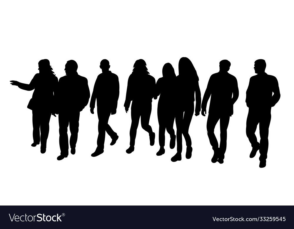 Isolated silhouette walking people group