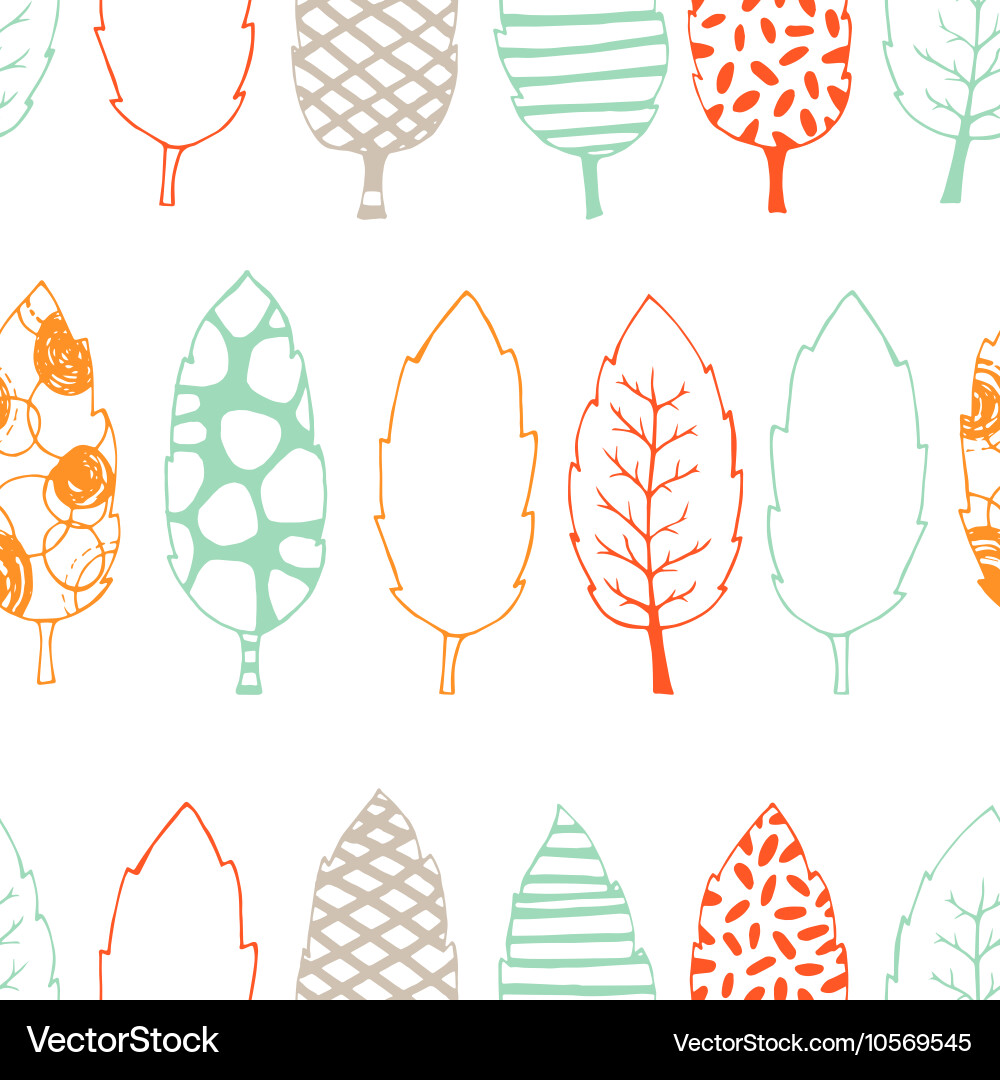 Leaves hand drawn seamless pattern Royalty Free Vector Image
