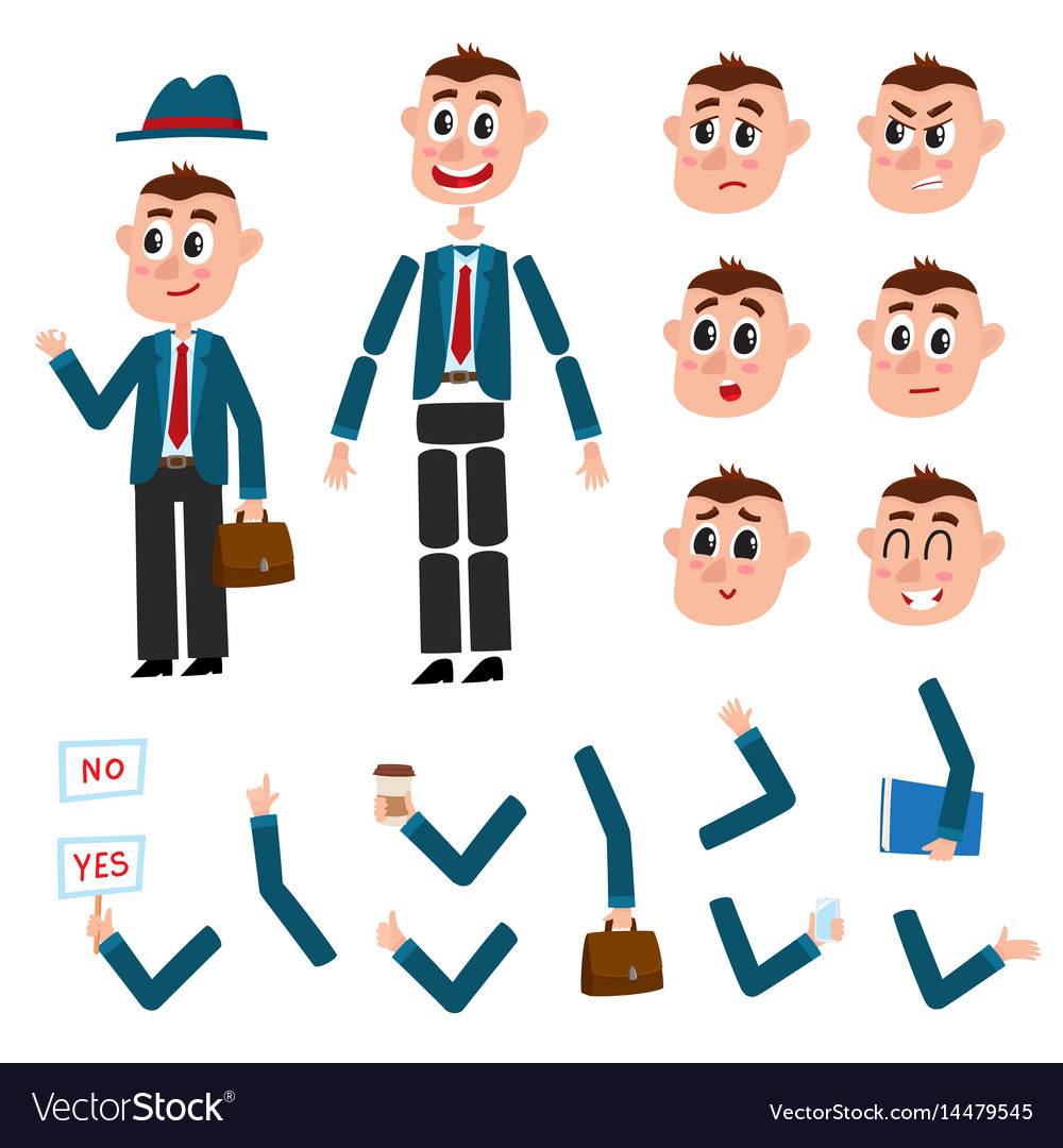Man character creation set with different gestures