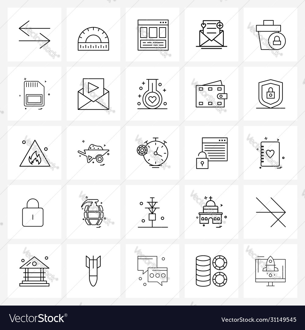 Modern style set 25 line pictograph grid based