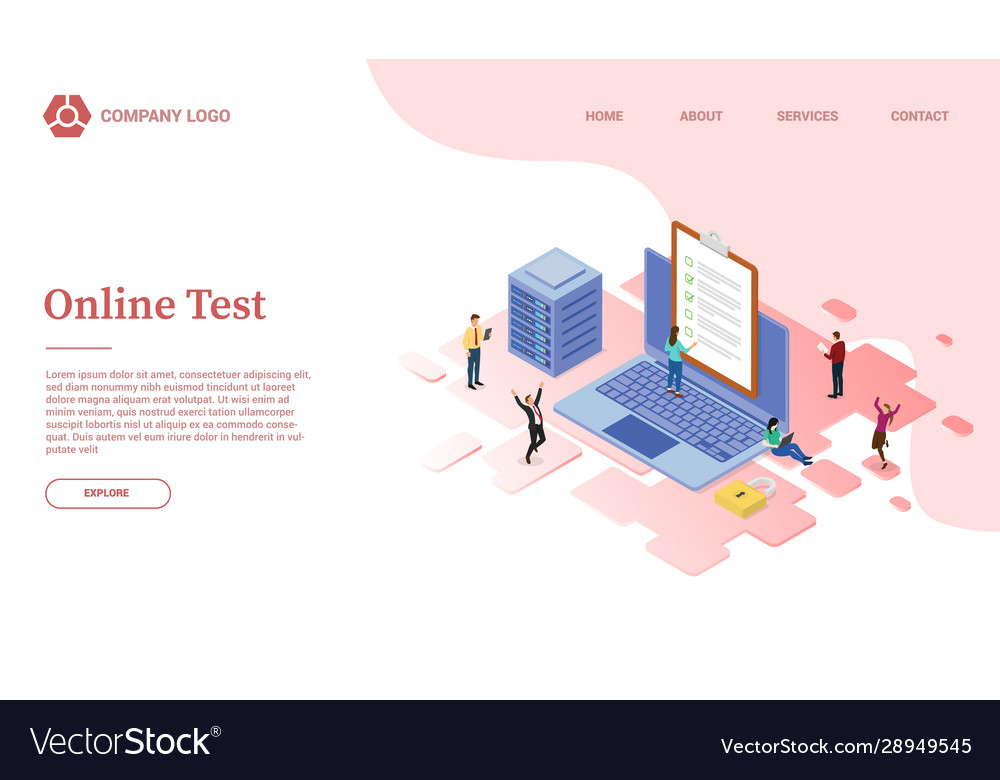 Online test or exam website template landing Vector Image