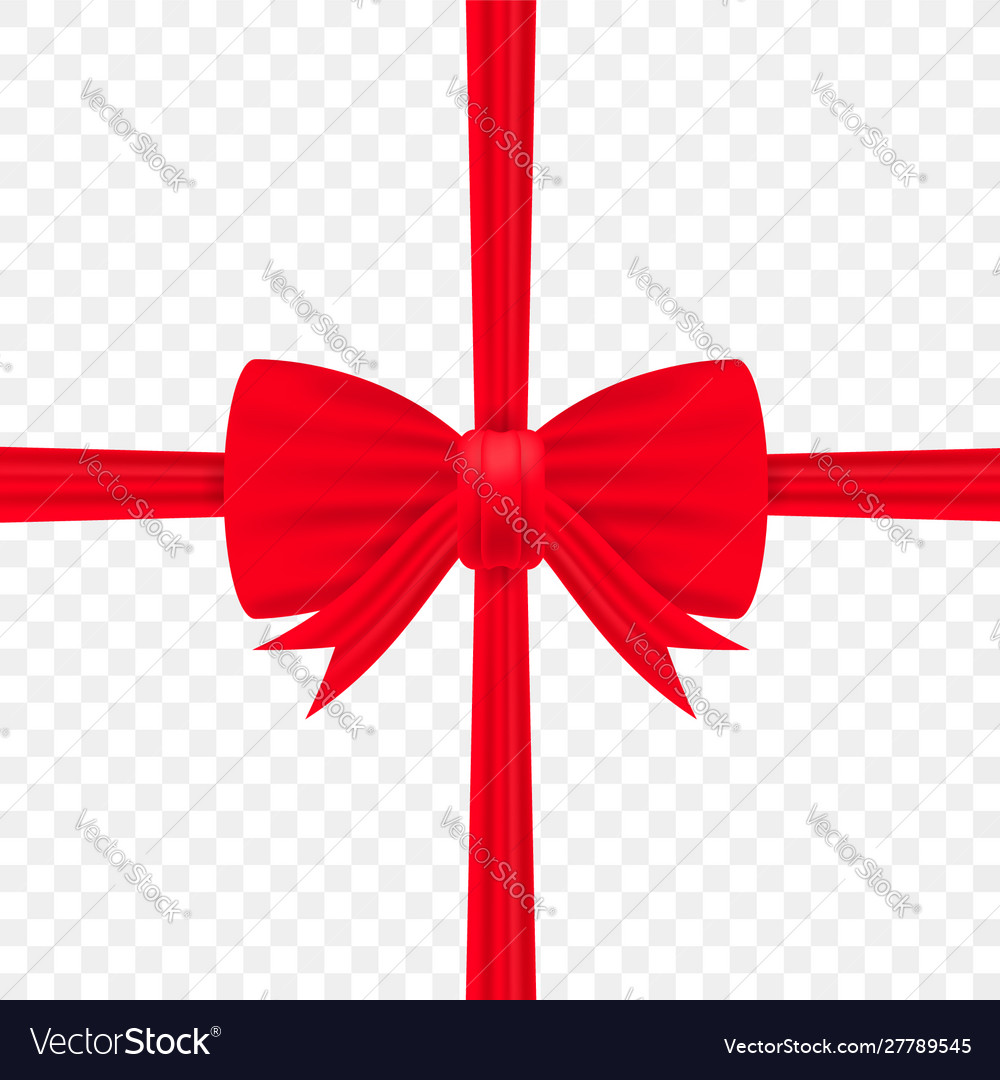 Red bow with ribbons on transparent background