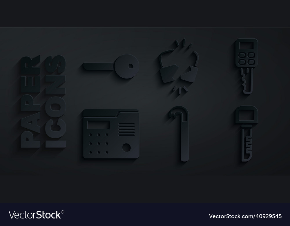 Set crowbar car key with remote house intercom vector image Set crowbar car key with remote house intercom