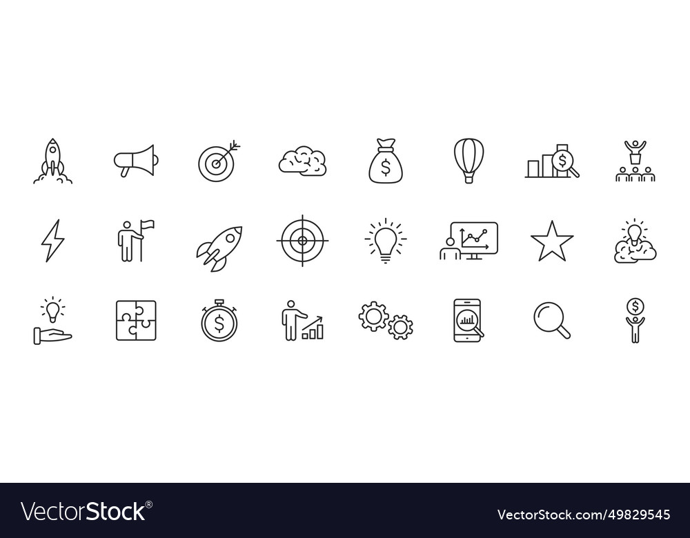 Set of 24 start up web icons in line style vector image Set of 24 start up web icons in line style
