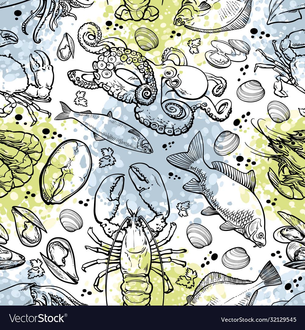 Sketch underwater animal sea food pattern