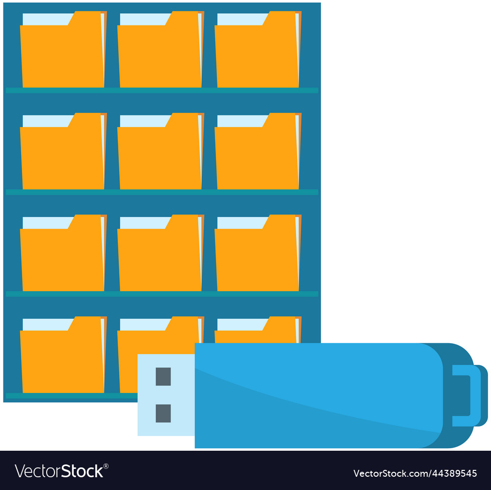 Usb flash drive storage device and file folder Vector Image Usb flash drive storage device and file folder