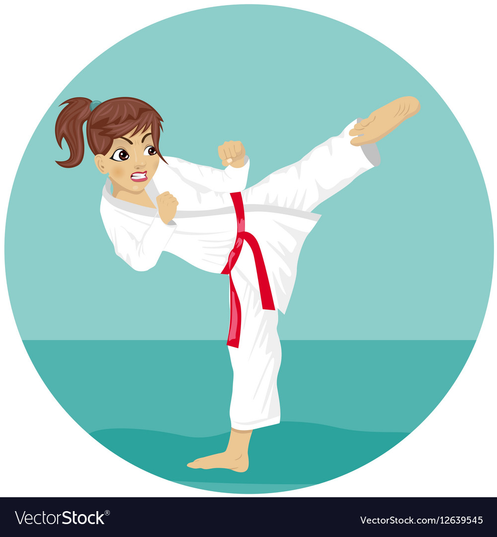 Young teenager red belt karate girl in kimono Vector Image