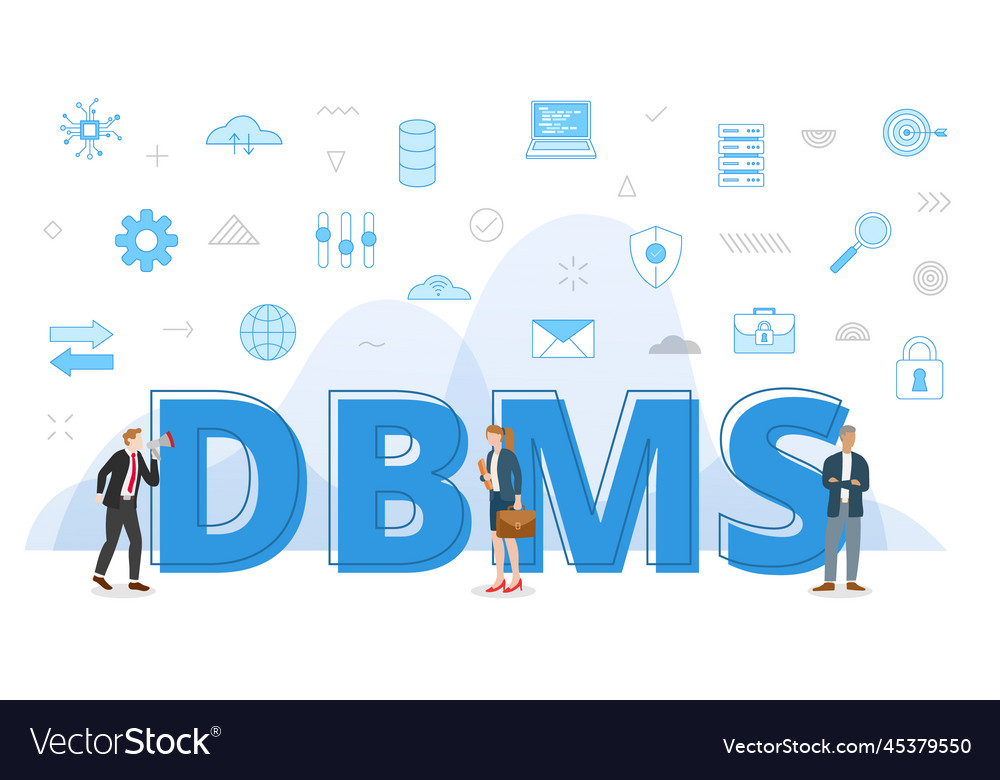 Dbms database management system concept with big vector image Dbms database management system concept with big