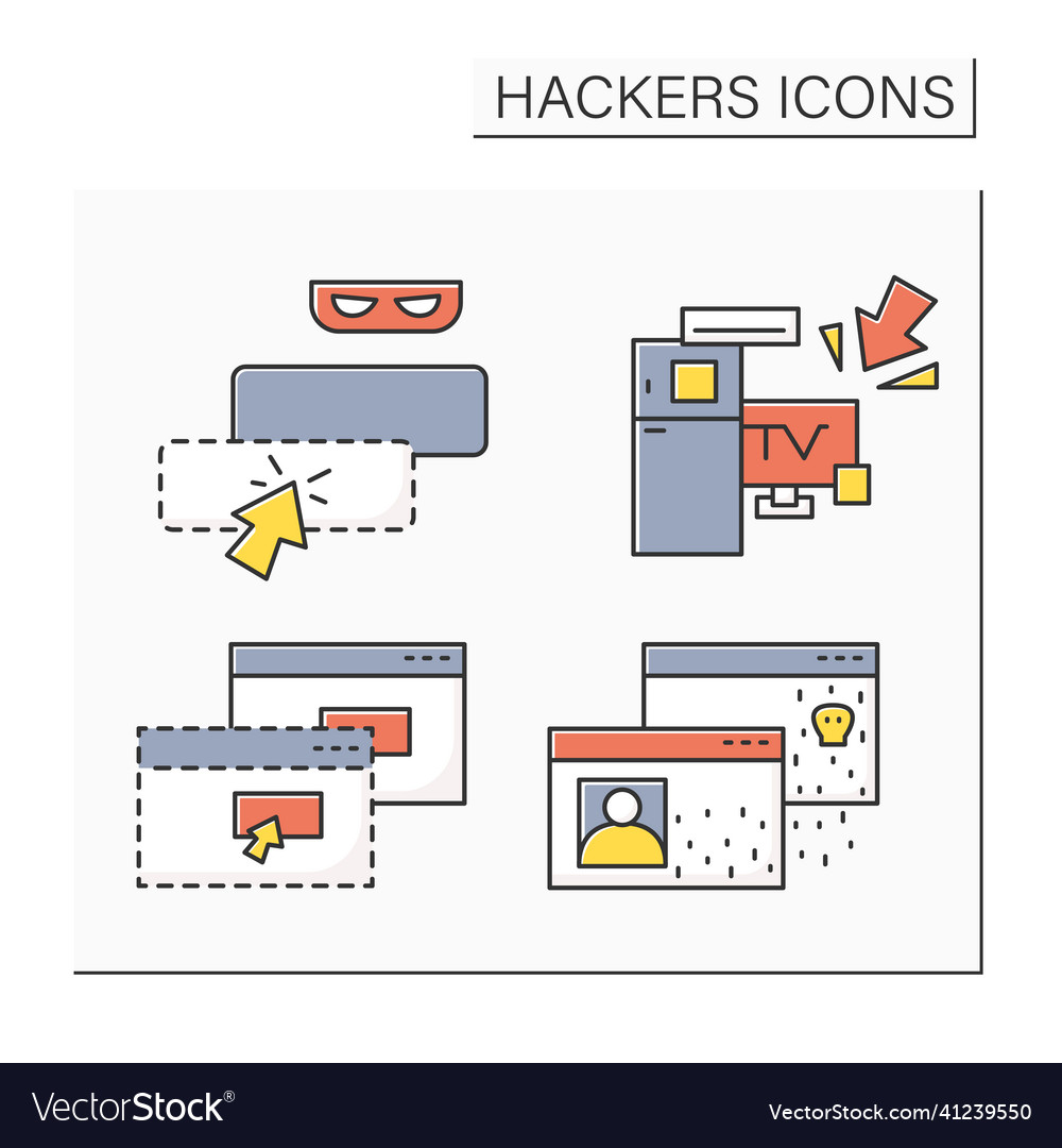 Hackers color icons set vector image Hackers color icons set