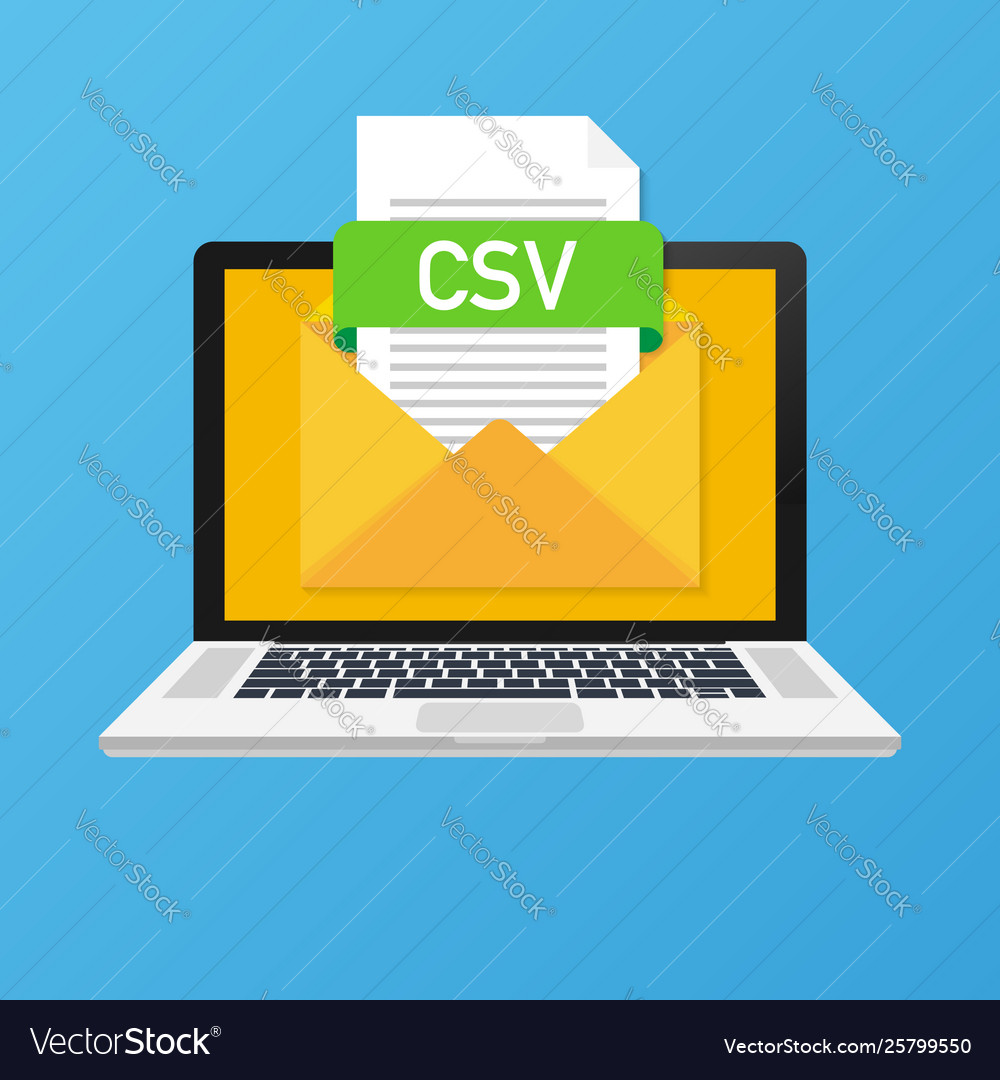 Laptop with envelope and csv file notebook