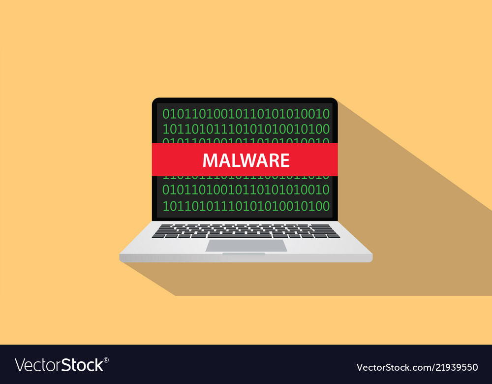 Malware concept with laptop computer and text