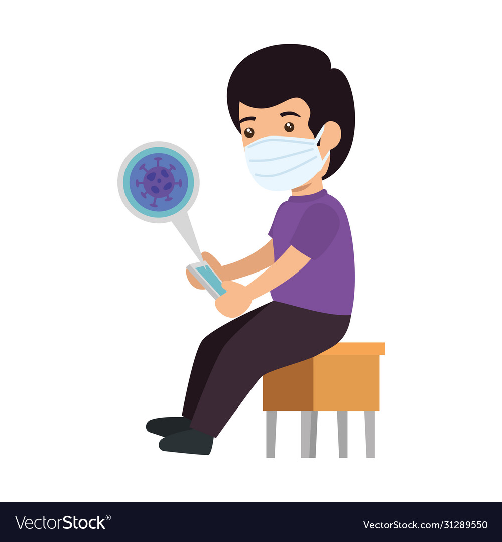 Man using face mask searching information vector image Man using face mask searching information