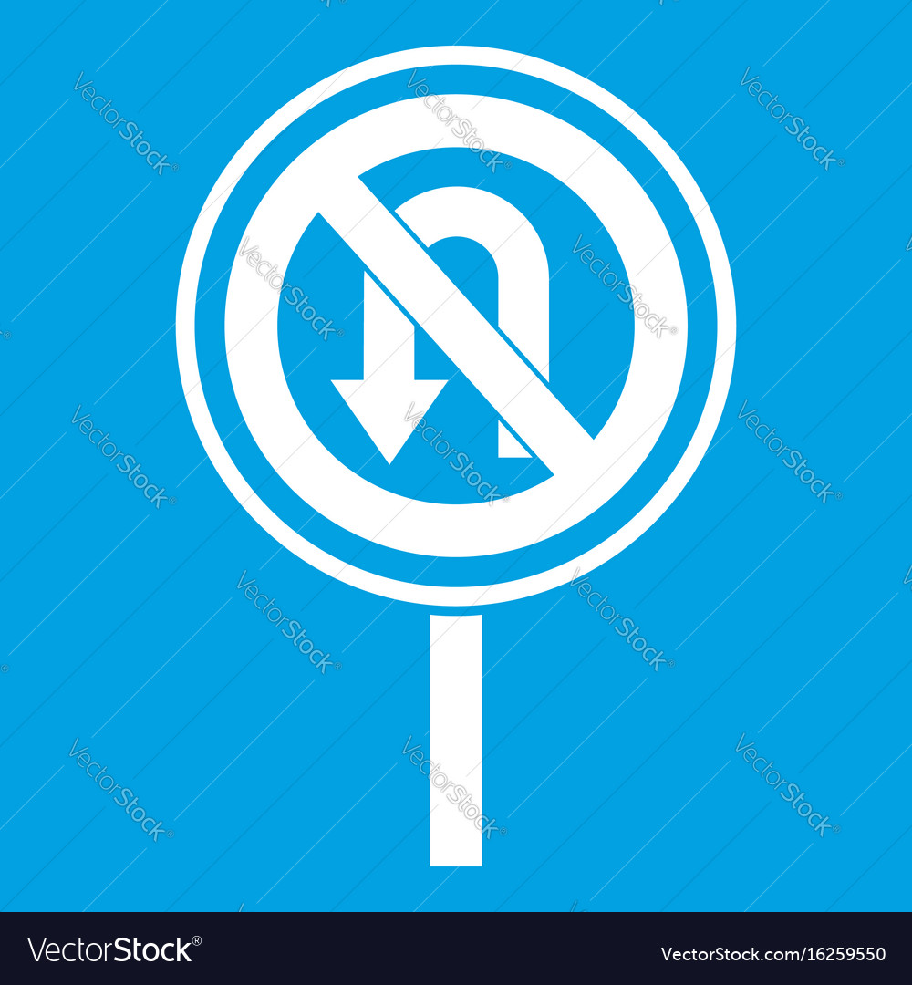 No u turn road sign icon white Royalty Free Vector Image