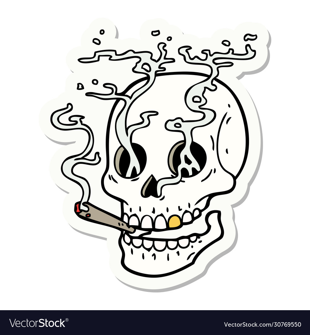 Tattoo style sticker a skull smoking