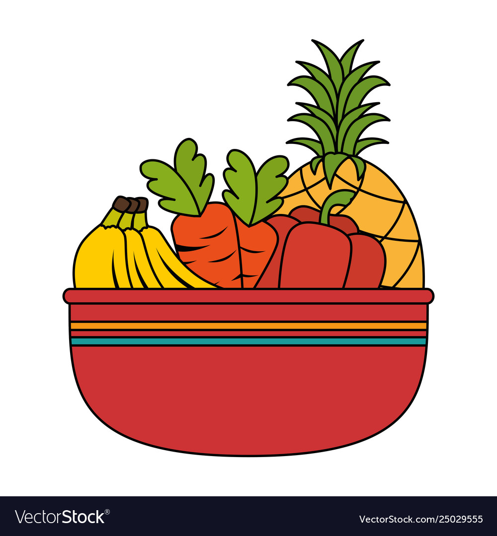 Bowl with fresh fruits and vegetables