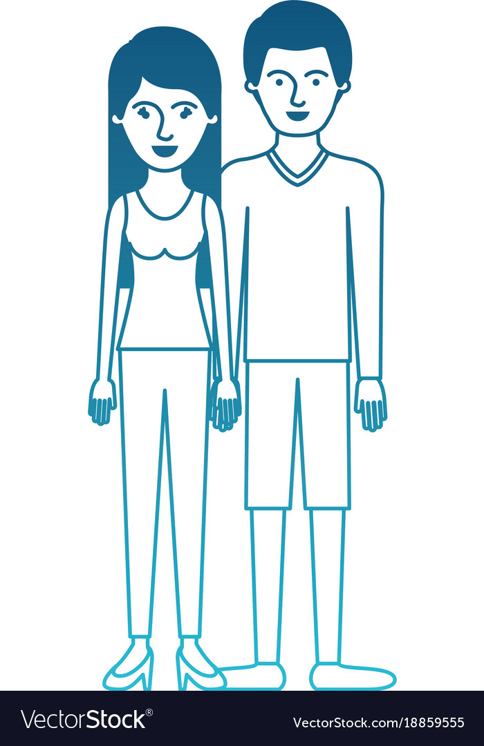 Couple in degraded blue silhouette and her with t