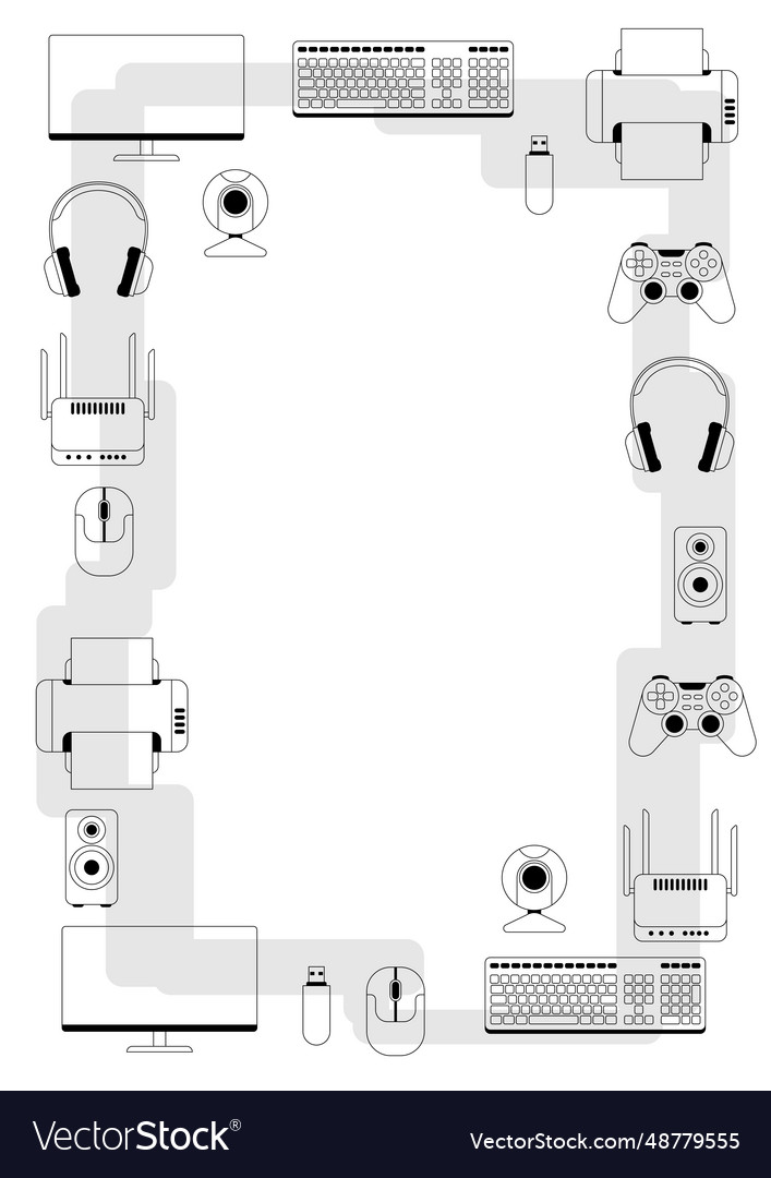 Frame with computer equipment gaming technology Vector Image