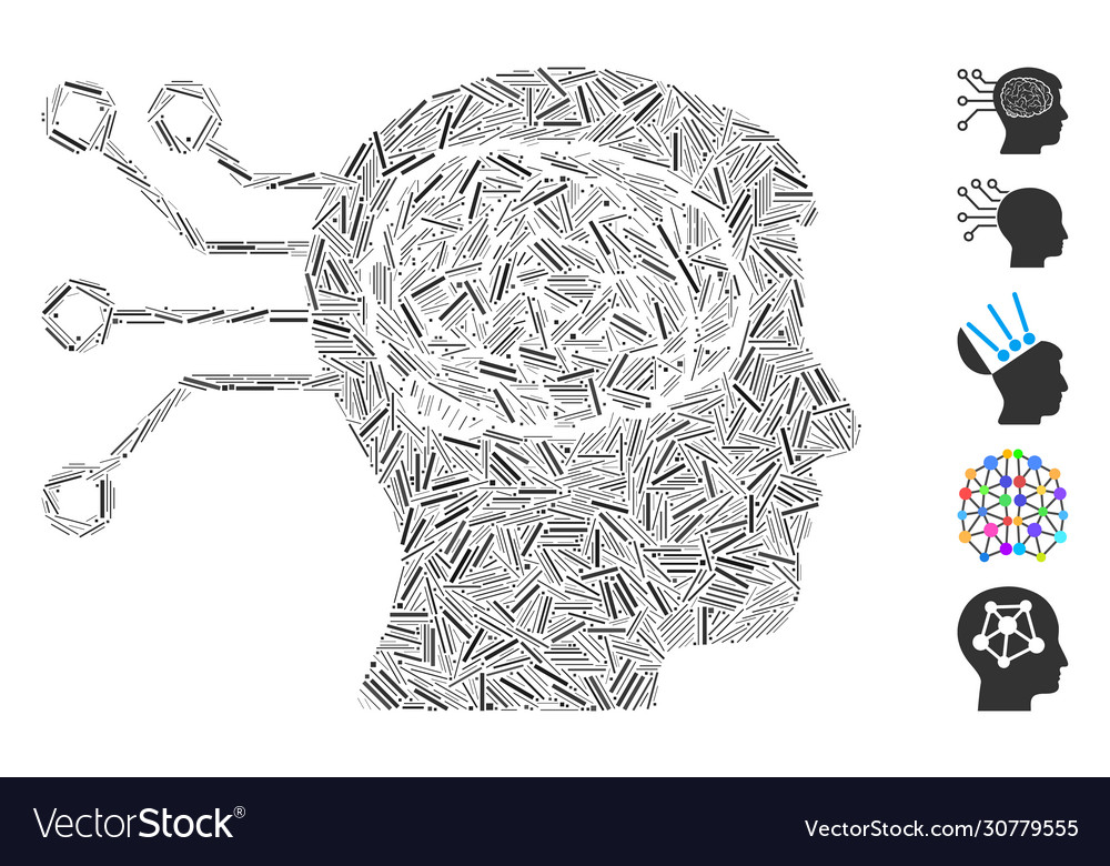 Hatch brain computer connection icon vector image Hatch brain computer connection icon