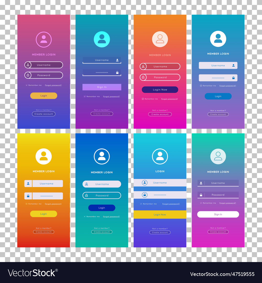 Login form page set isolated on transparent vector image Login form page set isolated on transparent