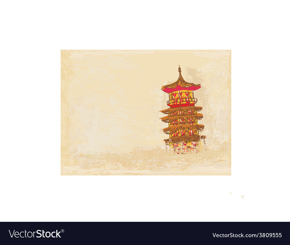 Old paper with chinese temple on abstract asian
