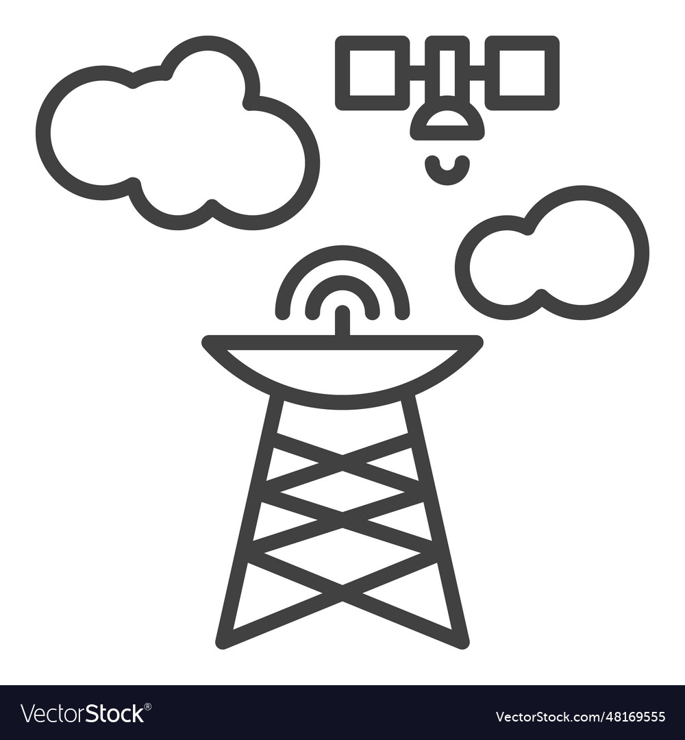 Radio mast and satellite concept line icon or sign