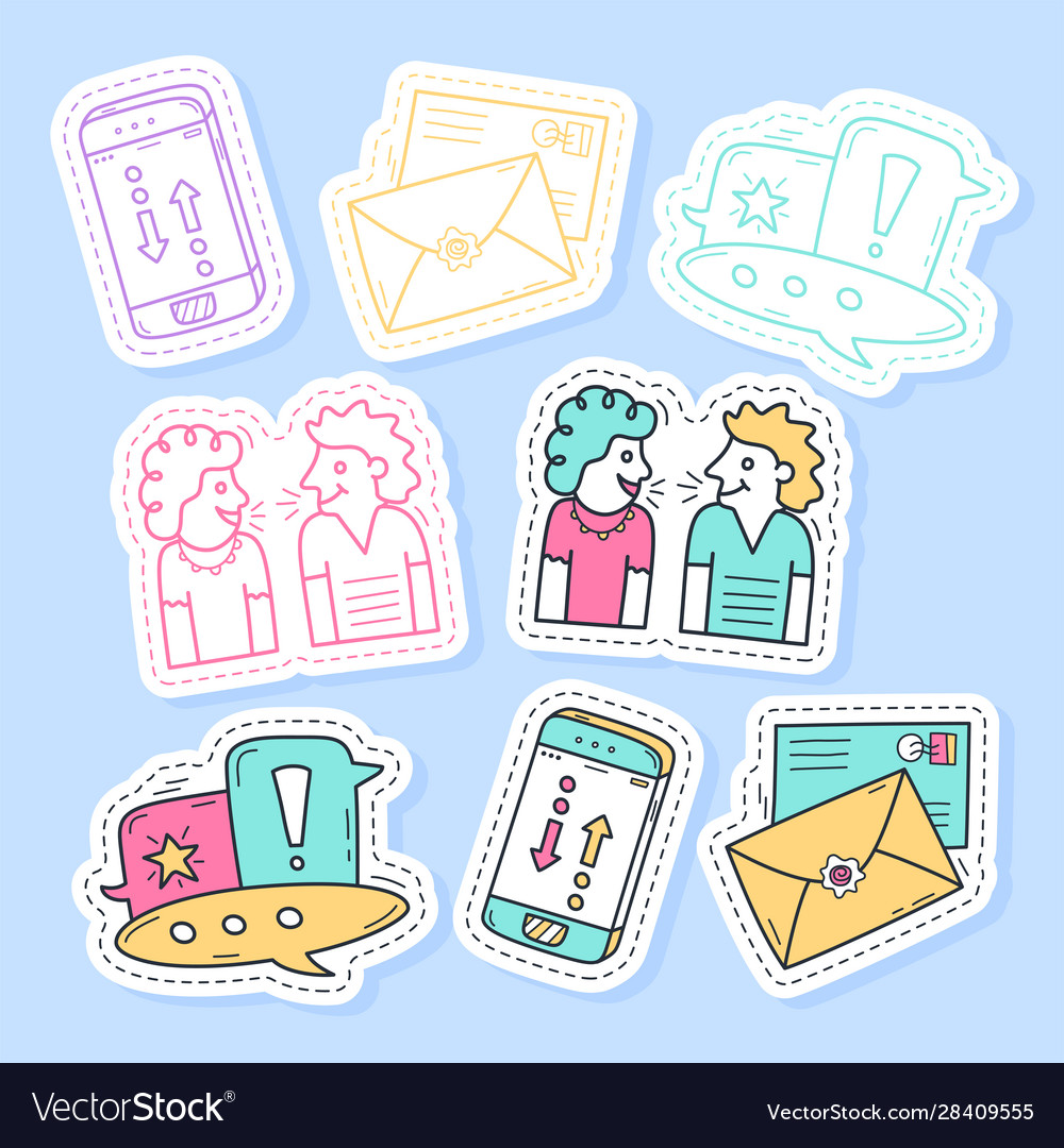 Set communication stickers pins patches Royalty Free Vector