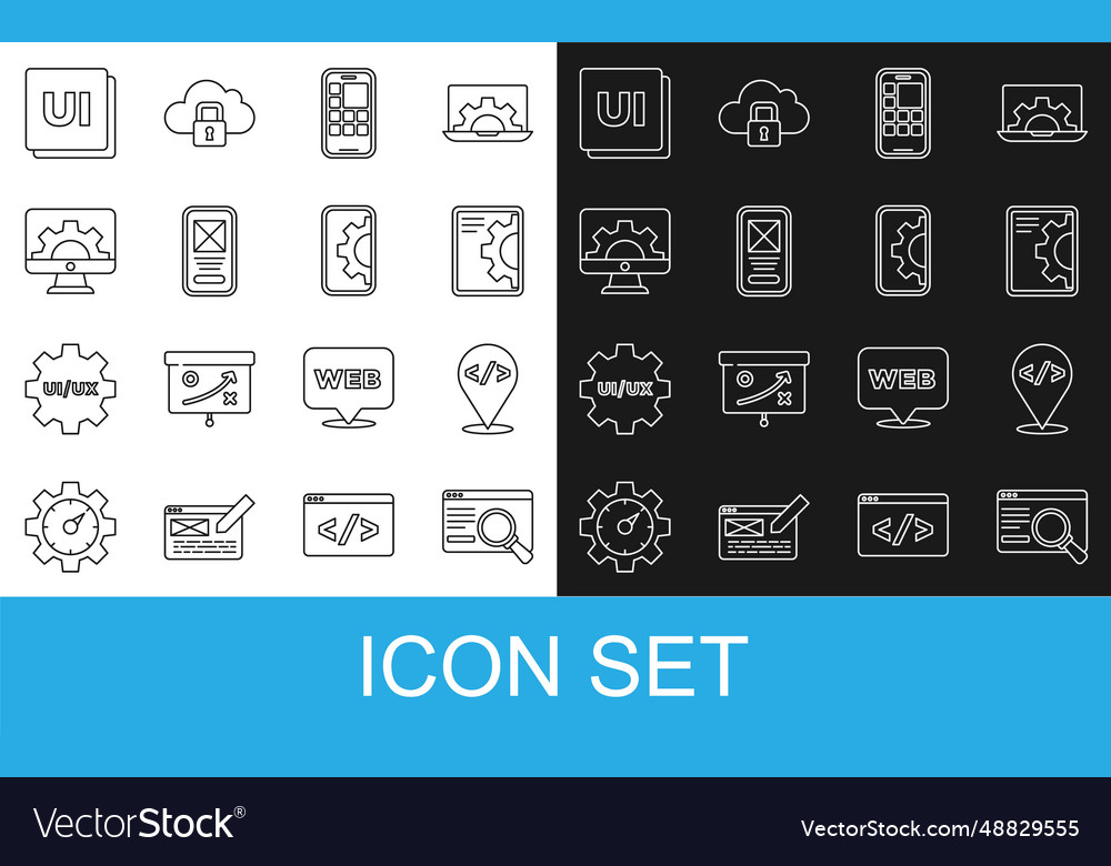 Set line ui or ux design front end development vector image Set line ui or ux design front end development
