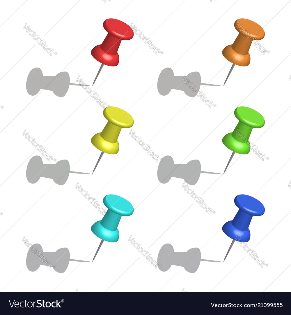 Set of color office push pins with shadow simple vector image Set of color office push pins with shadow simple