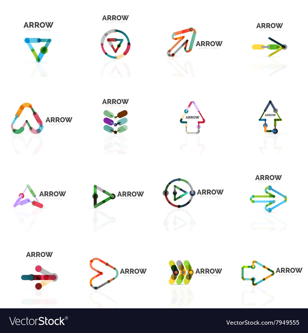 Set of linear arrow abstract logos connected