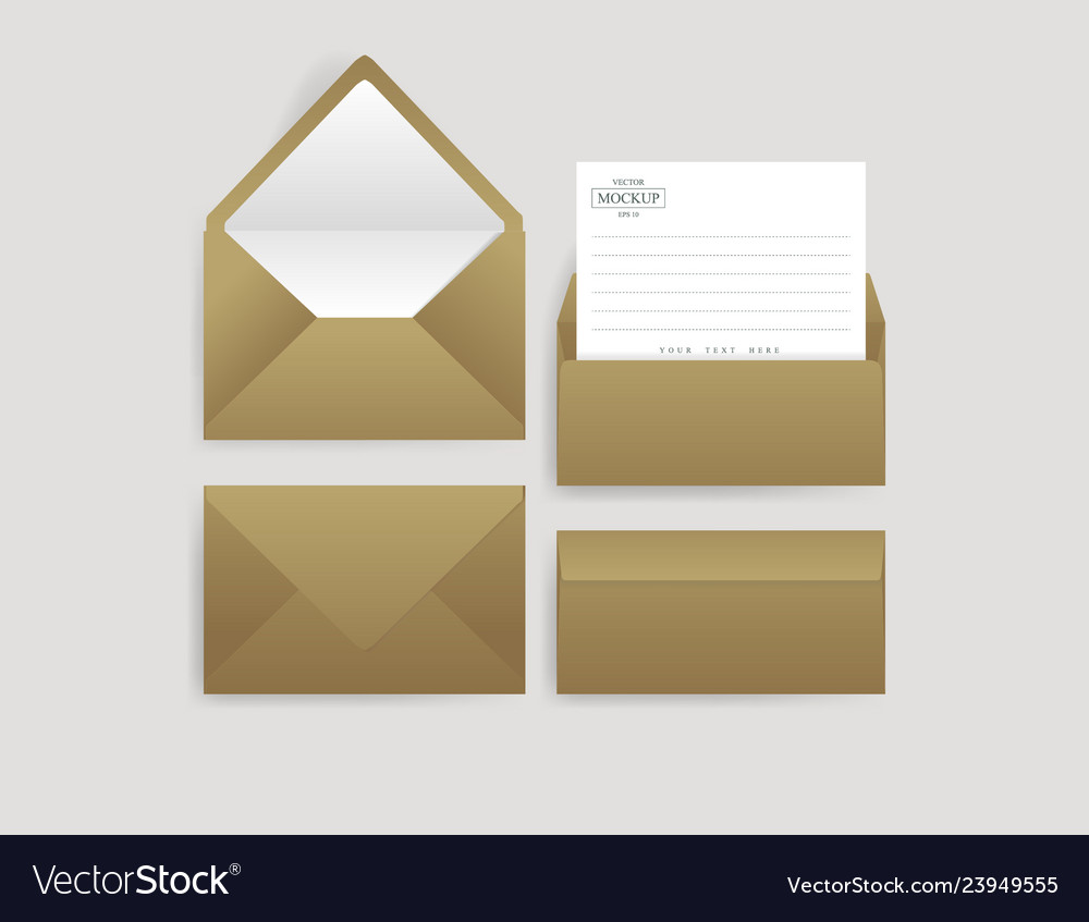 Set of realistic envelopes with a sheet paper