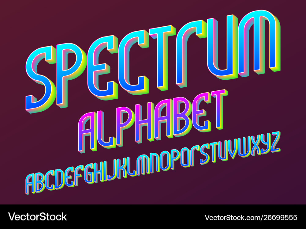 Spectrum colored alphabet iridescent artistic Vector Image