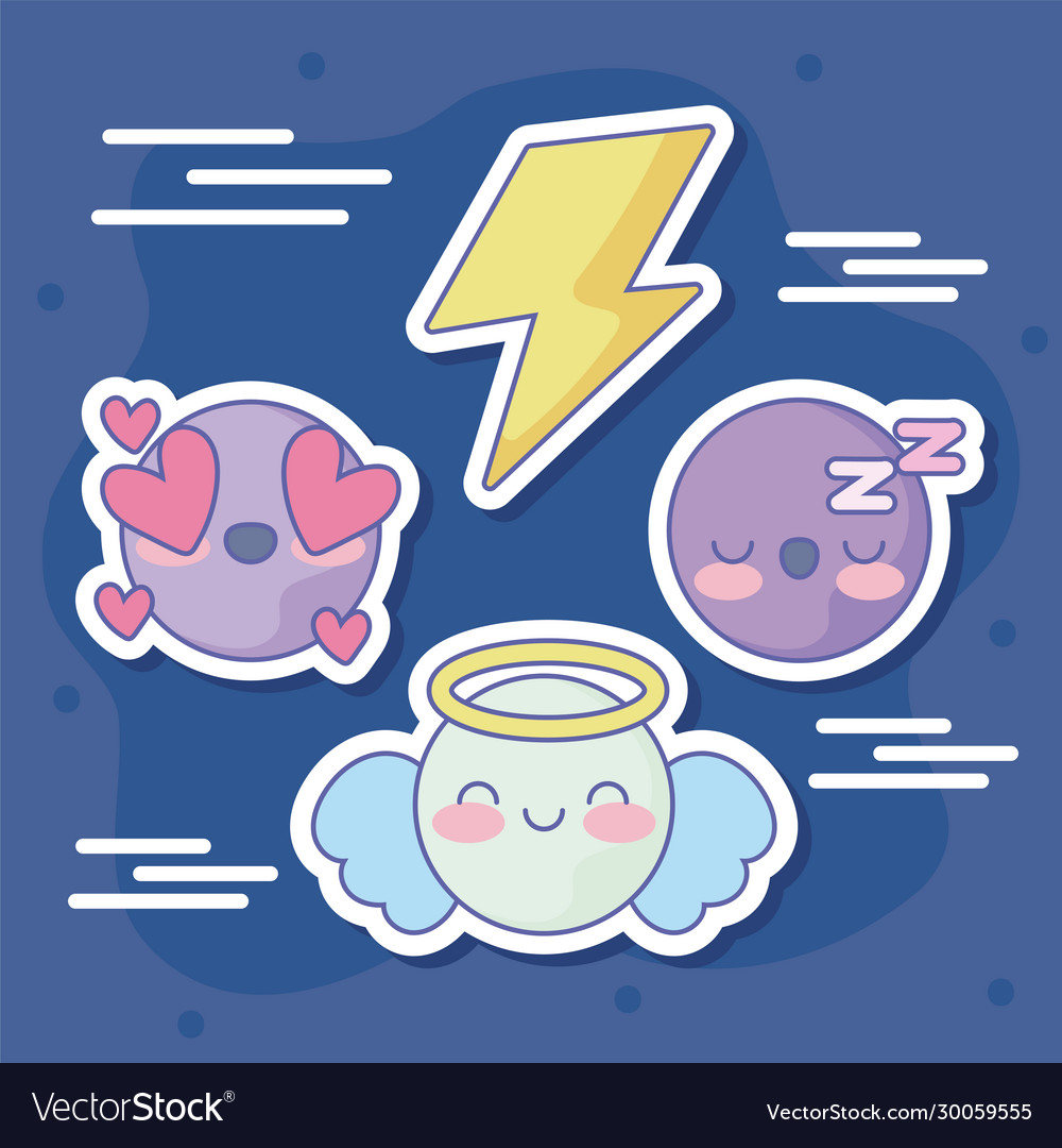 Thunder and cute emojis icons around