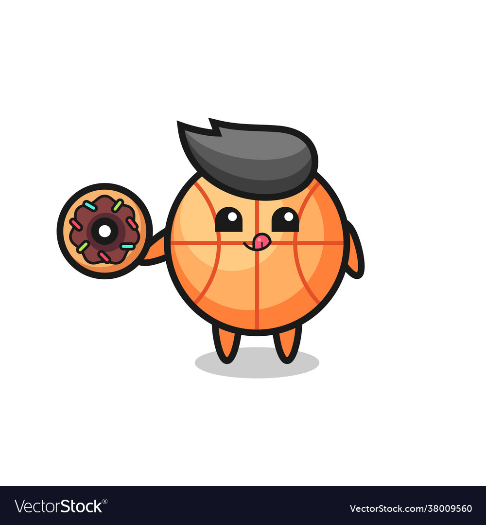 An basketball character eating a doughnut