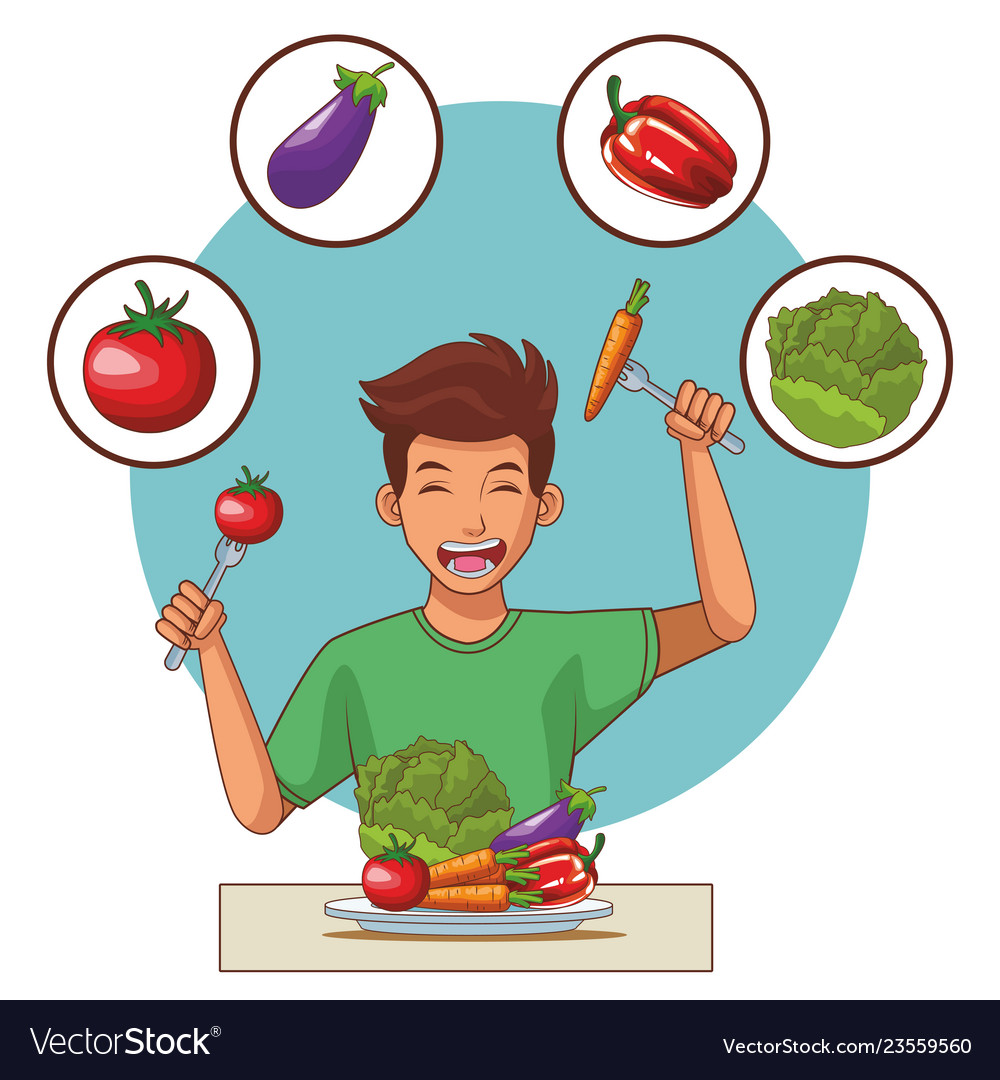 Balanced diet young man Royalty Free Vector Image