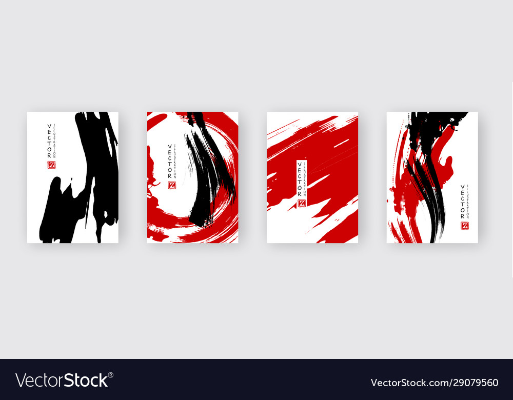 Black and red abstract design set ink paint