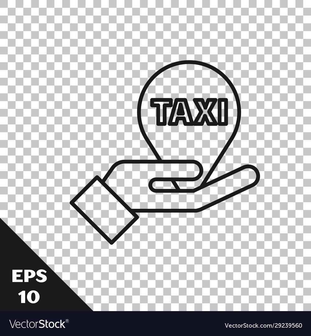 Black line hand on map pointer with taxi icon vector image Black line hand on map pointer with taxi icon