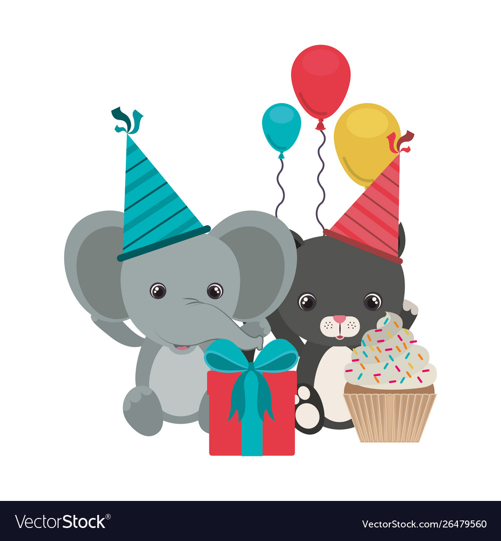 Card celebration with animals on white Royalty Free Vector