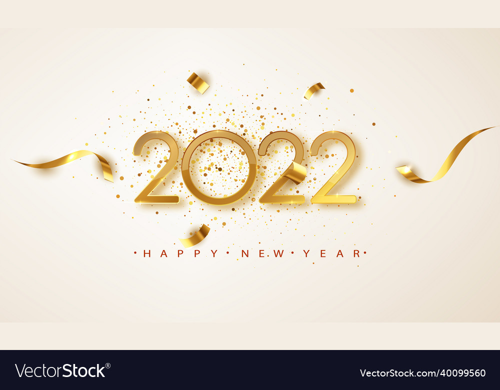 Happy new year 2022 golden numbers with ribbons Vector Image