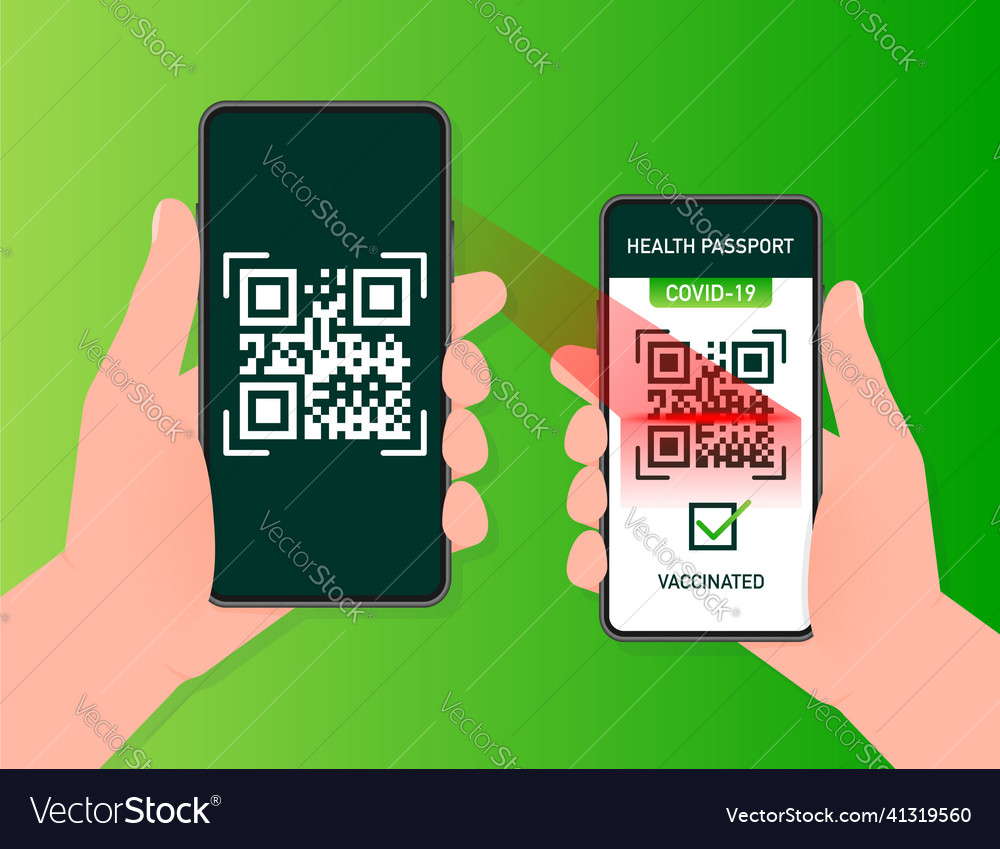 Health passport qr code in linear style on green Vector Image Health passport qr code in linear style on green