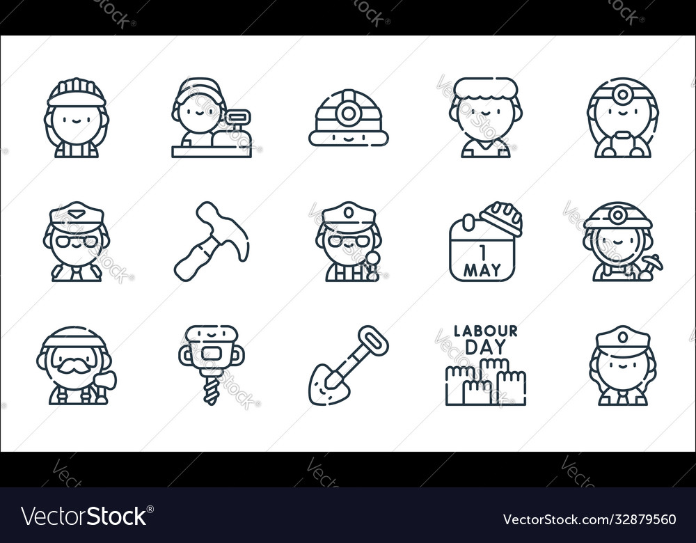 Labour day line icons linear set quality vector image Labour day line icons linear set quality