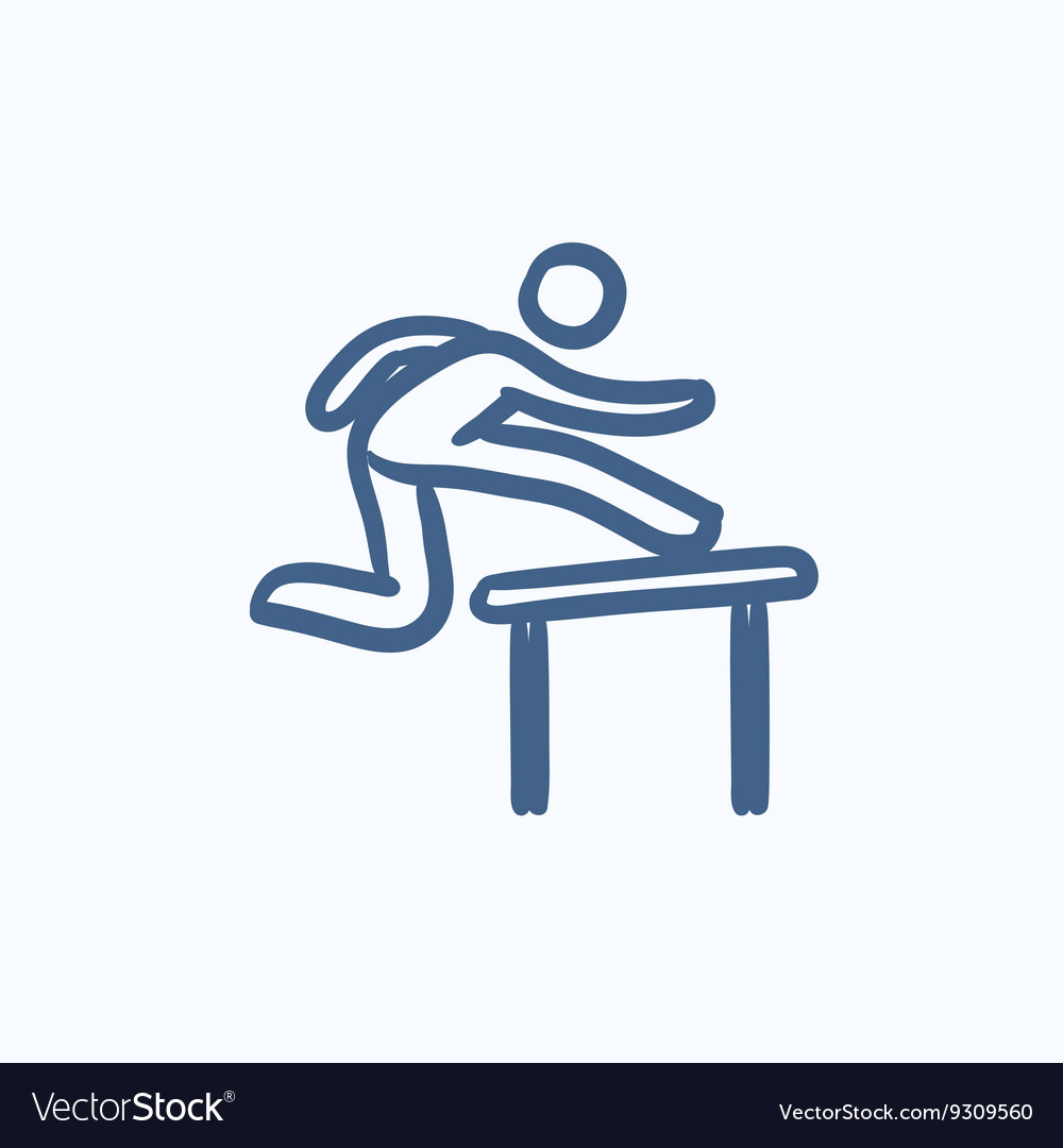 Man running over barrier sketch icon